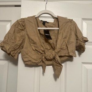 Forever 21 Linen Tie Front Cropped Top